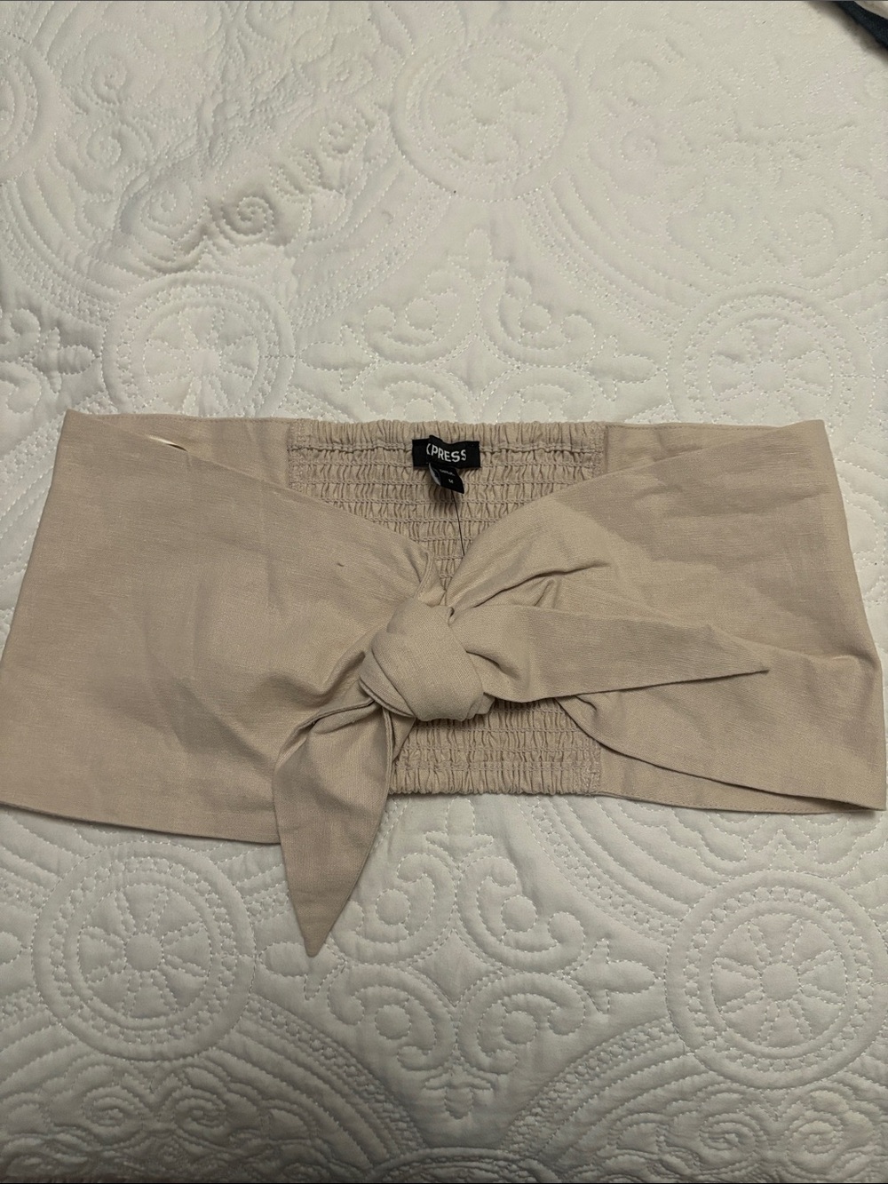 Express Neutral Beige Front-Tie Crop Top